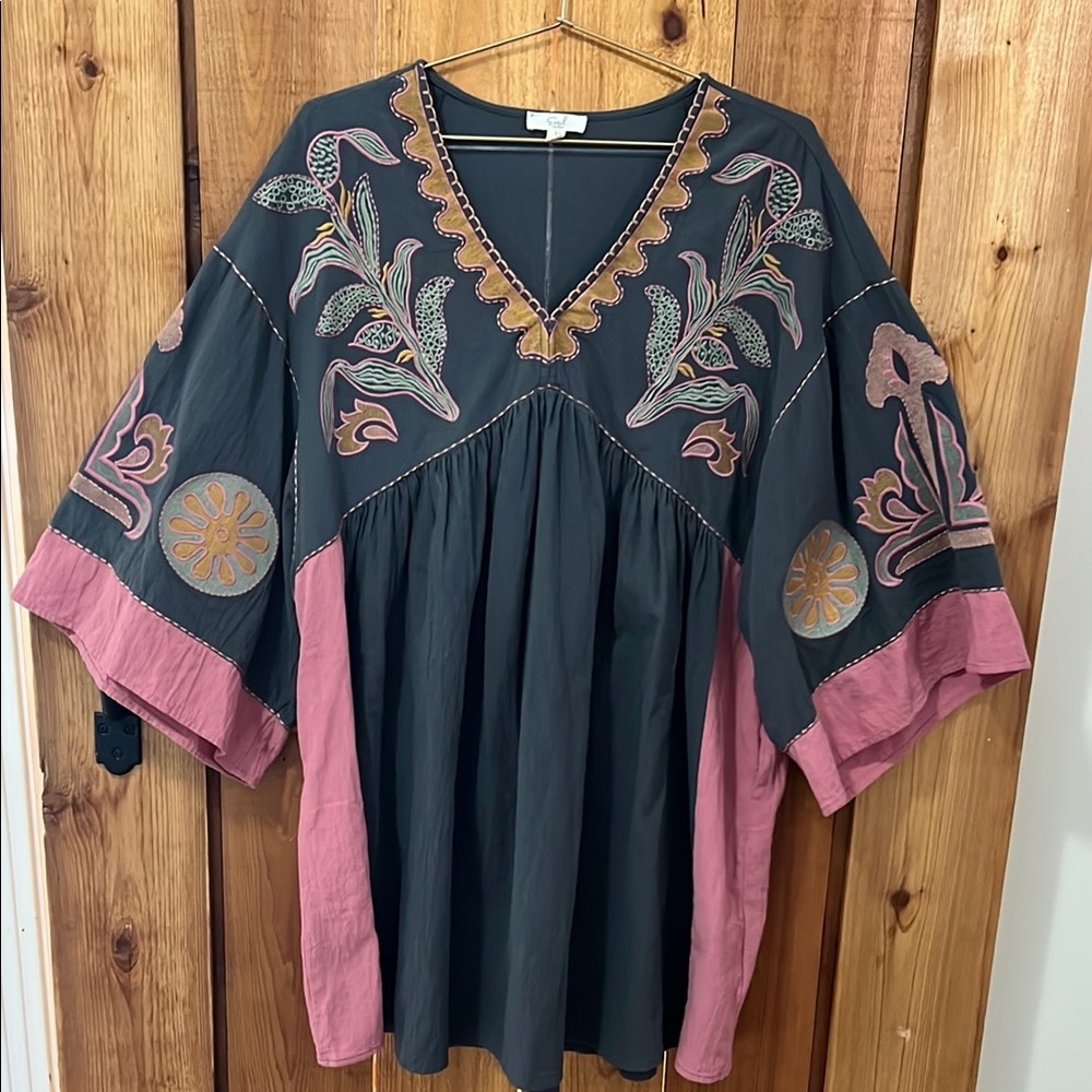 Easel Embroidered Poly Linen Woven Dress